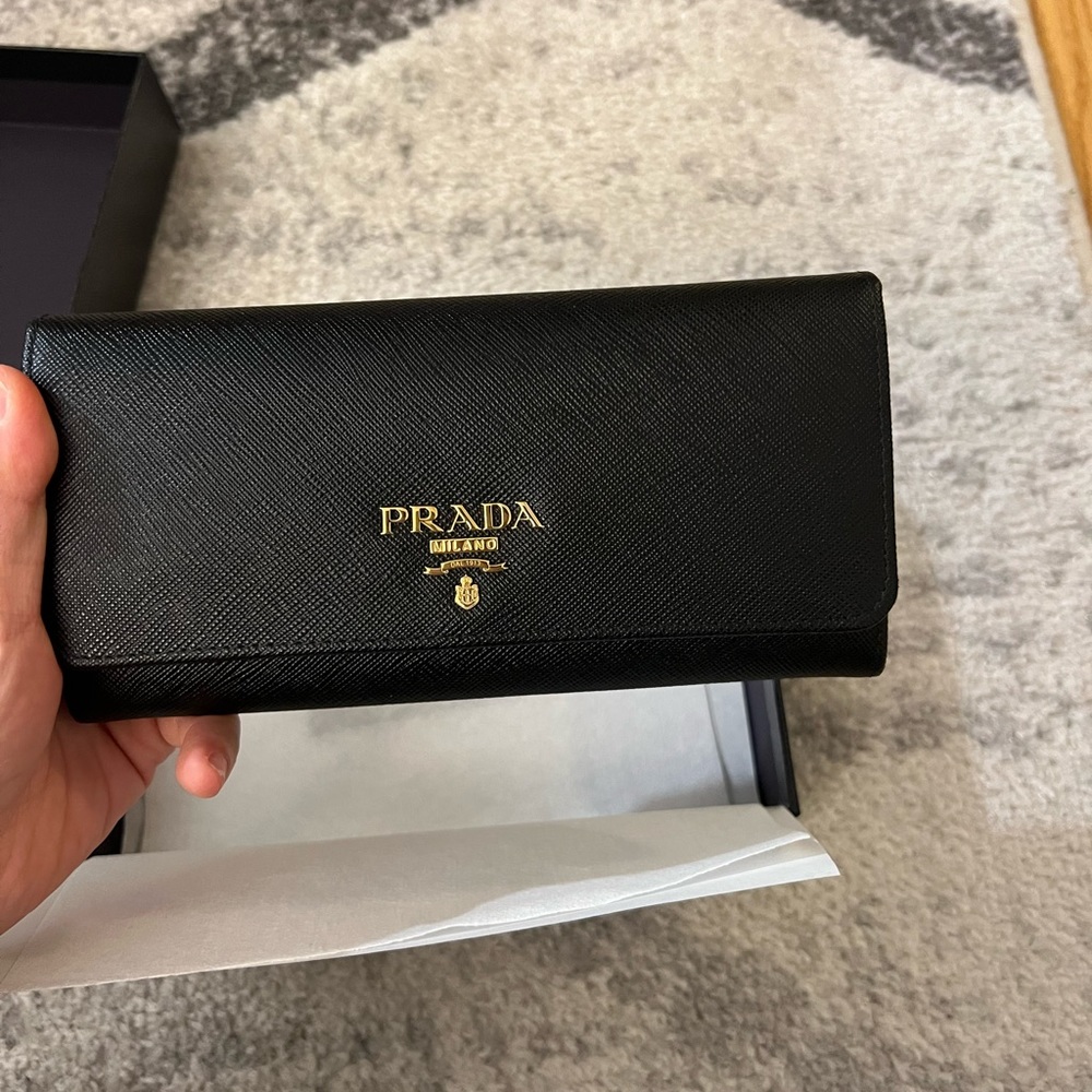 Prada Black Saffiano Large Long Wallet